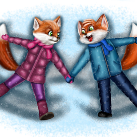 Лисята на снегу