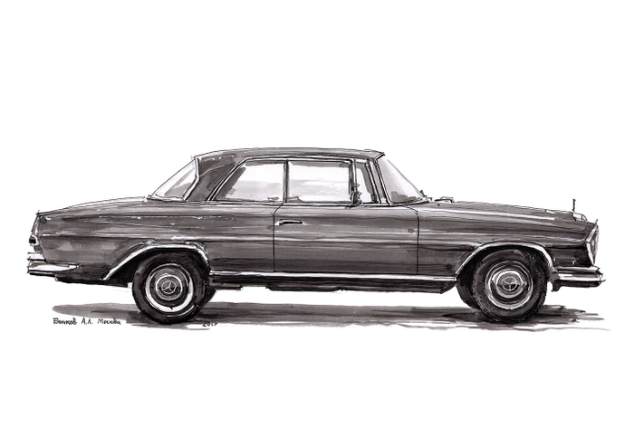 автомобиль Mercedes Benz 250 SE Automatic W108, натурная зарисовка