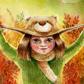 Девочка в шапке медведя 