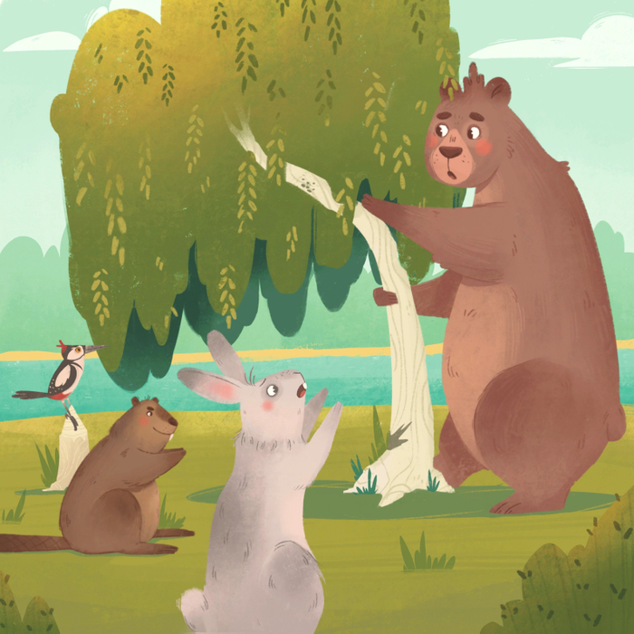 Иллюстрация для детской книги «Заяц и вкусная ива»