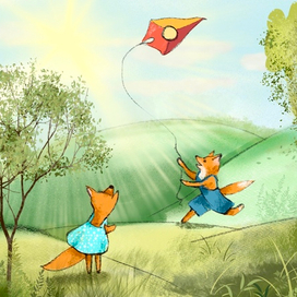 Лисята с воздушным змеем