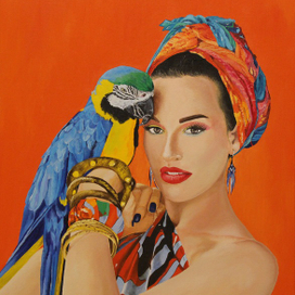 девушка с попугаем