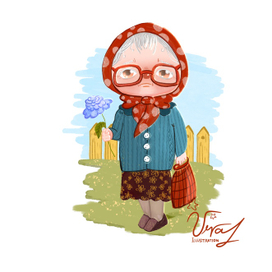 Бабуся с цветком и авоськой