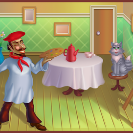 Художник с котом - тестовое для игр