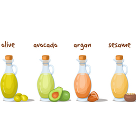 Сет кувшинов с растительными маслами в мультяшном стиле