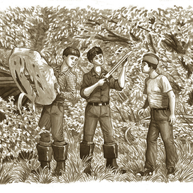 Нож и три выстрела из ружья. Заставка.