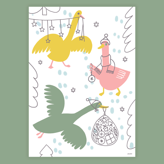 Новогодняя открытка - гуси