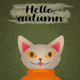 осенний котик и чашка чая