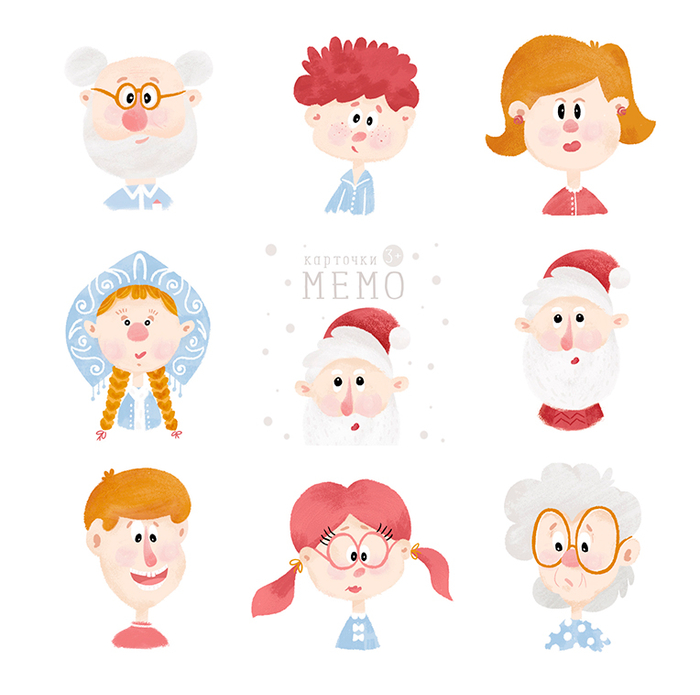 Персонажи карточек игры "Мемори"