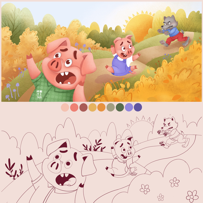 Книжная иллюстрация "Три поросёнка"