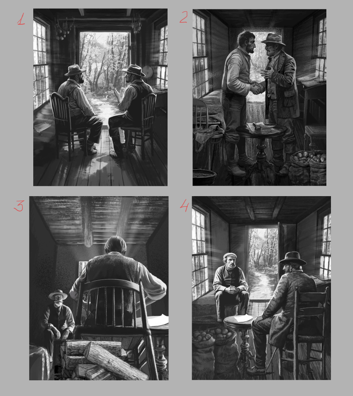 Эскизы для одной иллюстрации