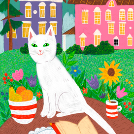 Белая кошка в деревне