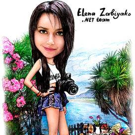 Шарж=портрет красавица  в шортиках