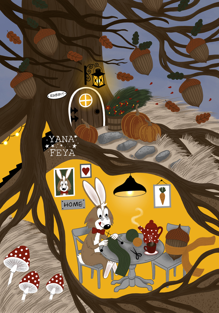 Заяц вязальщик и огромный желудь