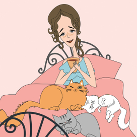 Василиса. Утро с кошками. Иллюстрация к книге.