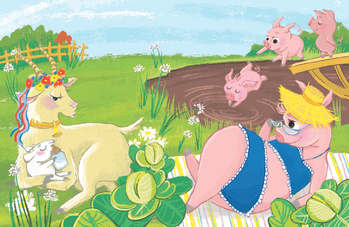 Мамы и малыши, козочка и хрюшка