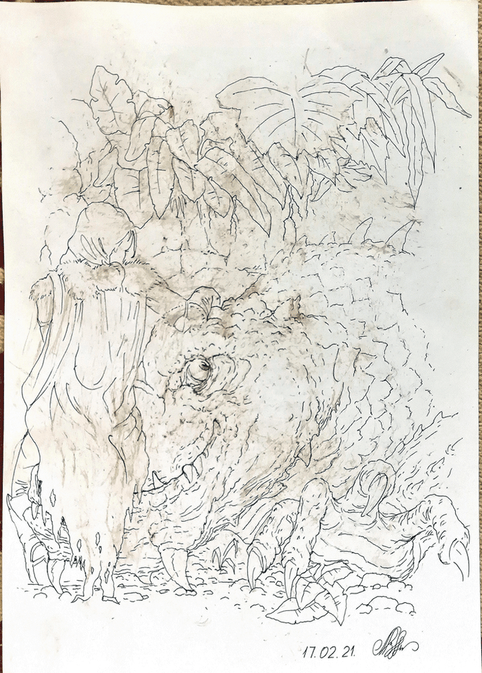 На привале..-рис. из пятна