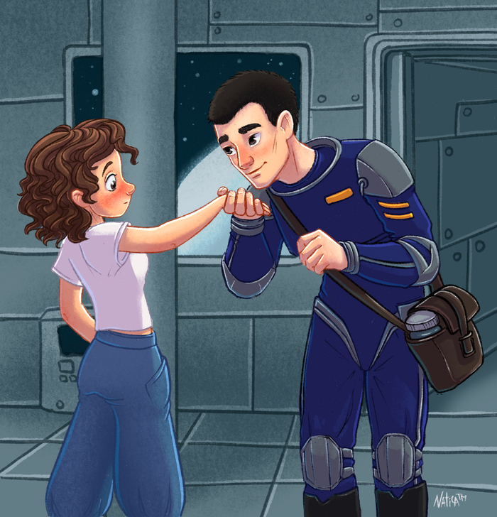 Девушка и космолетчик. Фанарт по Космоолухам