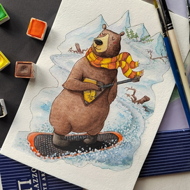 Медведь на сноуборде