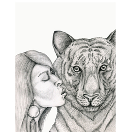 Девушка и тигр. Портрет