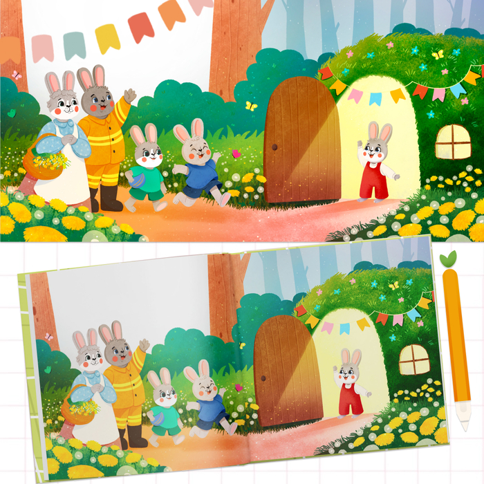 Разворот для книги про семью зайчат