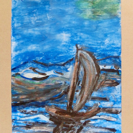 Кораблик в пути (энкаустика)