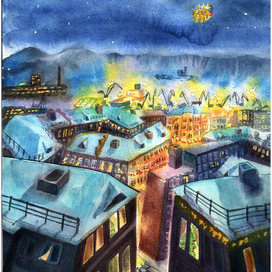 Дед мороз подлетает к городу Мурманск