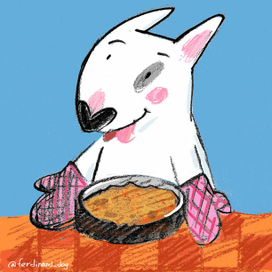 шарлотка пирог с яблоками и бультерьер