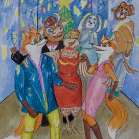 Новогодние иллюстрации лисички"