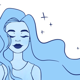 Девушка с длинными голубыми волосами