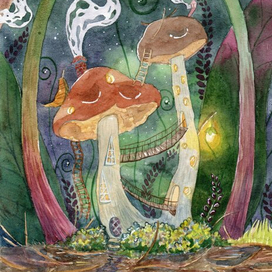 Серия иллюстраций "грибные домики"