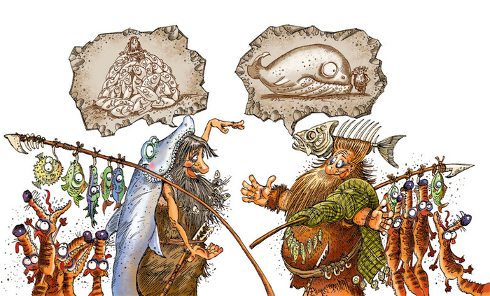 Иллюстрация к книге А. Усачёва «Первобытная история», издательство «Азбука», 2015 г.