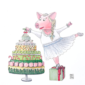 Поросенок-сладкоежка соорудила торт-елочку к новому году