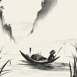 Пейзаж с рыбаком