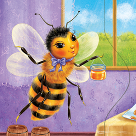 Пчела, мед. Карточка детской игры "Кто что ест"