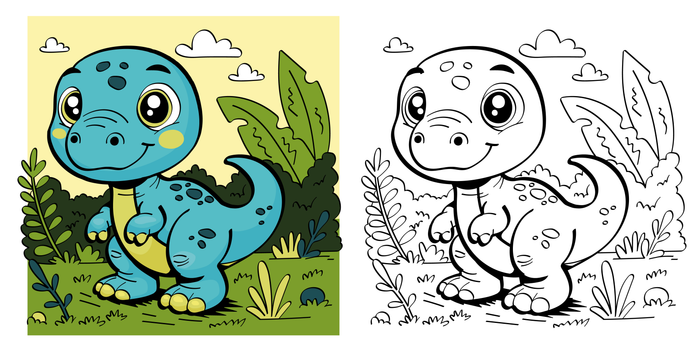 Dinosaur Rex vector coloring book / Динозаврик Рекс векторная раскраска