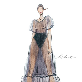 Fashion illustration иллюстрация девушка в прозрачном платье