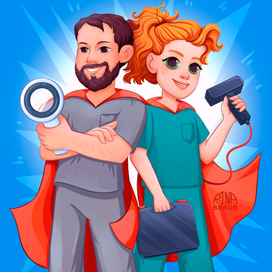 Портрет врачей в мультяшном стиле