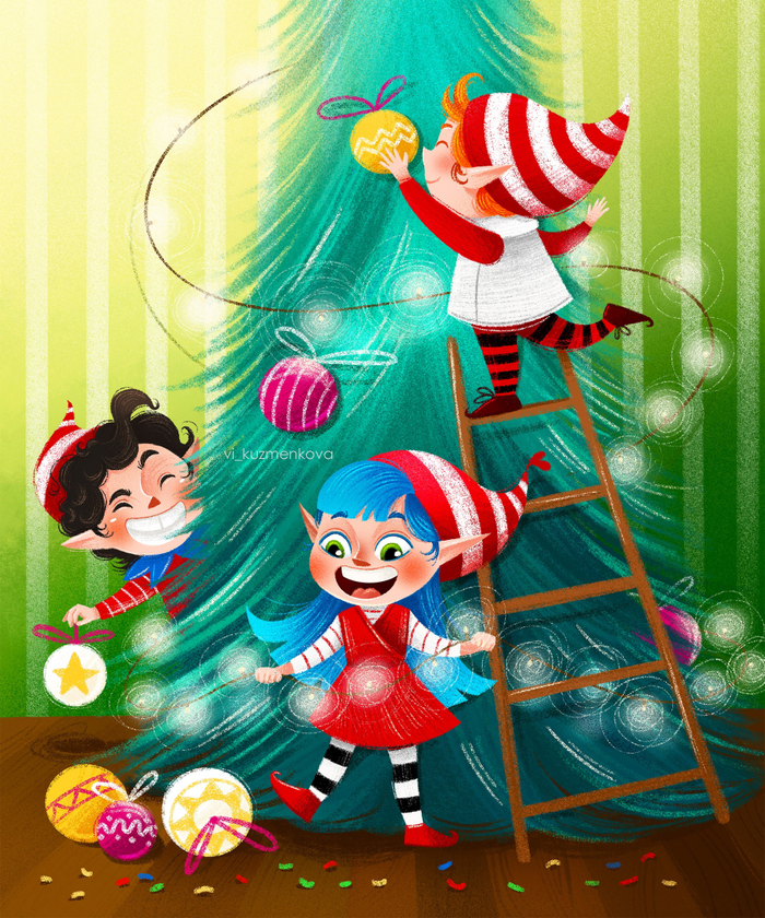 Эльфы наряжают елку