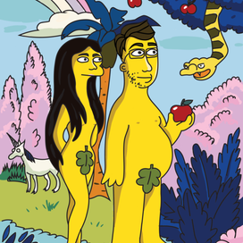 портрет парочки  с фотографии в стиле сериала "симпсоны". 