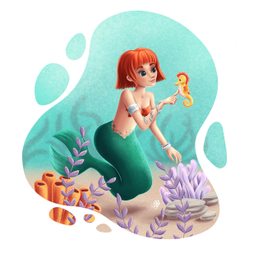 Рыжая русалка и морской конек