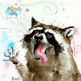 Crazy raccoon | watercolor