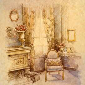 Интерьер, скетч, акварель