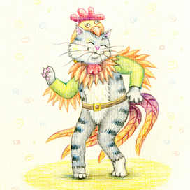Танцующий кот в костюме петуха 1