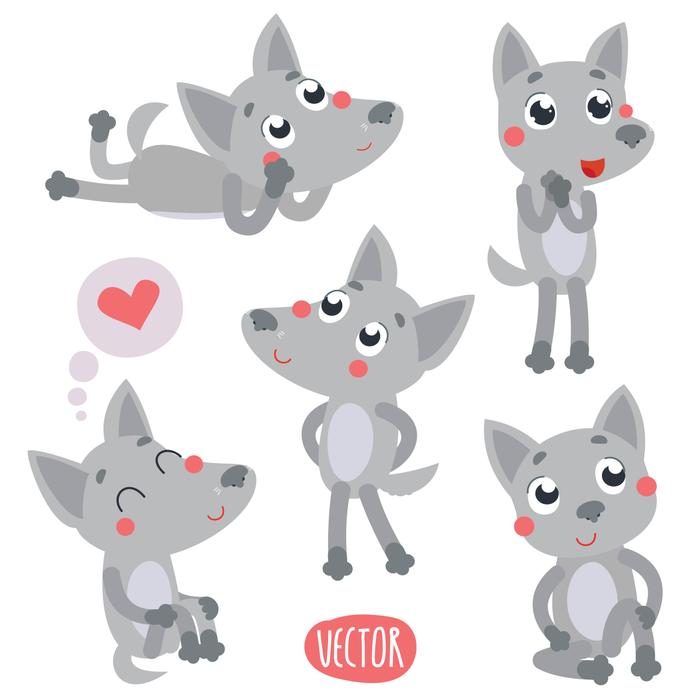 Веселый волк векторный набор