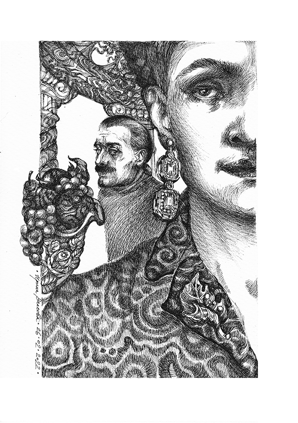 Художник Лишнев и Хозяйка. Иллюстрация к рассказу И. Сумароковой "Медное сердце".