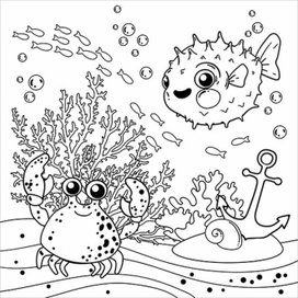Детская векторная иллюстрация. Раскраска подводный мир.