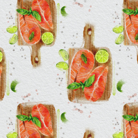 Акварельная иллюстрация «Лосось & Лайм»