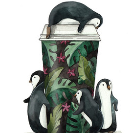 Penguins and coffee mug