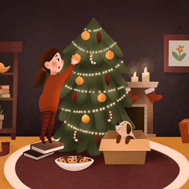 Girl with christmas tree